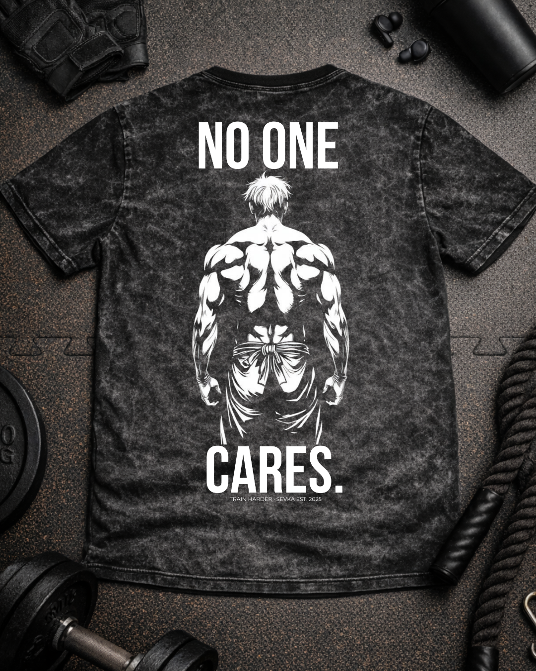 No One Cares — Oversized Acid Wash Tee