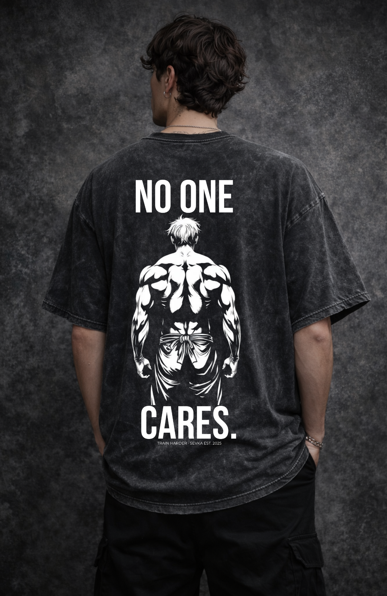 No One Cares — Oversized Acid Wash Tee