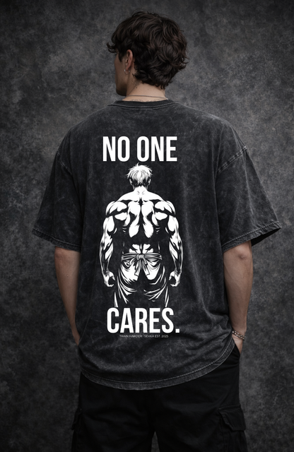 No One Cares — Oversized Acid Wash Tee